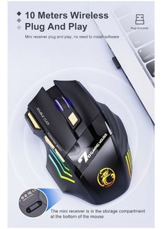 iMice Wireless Mute Gaming Mouse 7 Programmable Buttons - Mechanical  Switches  With Lights Black  - Image 3