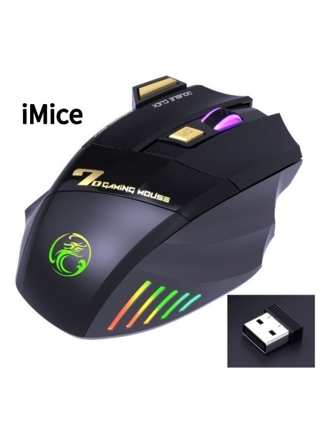 iMice - Wireless Mute Gaming Mouse 7 Programmable Buttons - Mechanical  Switches  With Lights Black - Image 1