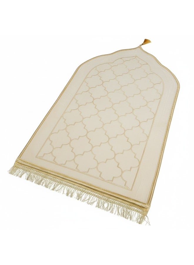 Fabienne Embossed Prayer Mat Off White 80x120cm Large Size Anti-Slip Velvet Top Thick Padded Prayer Rug New Design Sajadah Prayer Carpet for Men Women Eid Gift Ramadan - Image 1