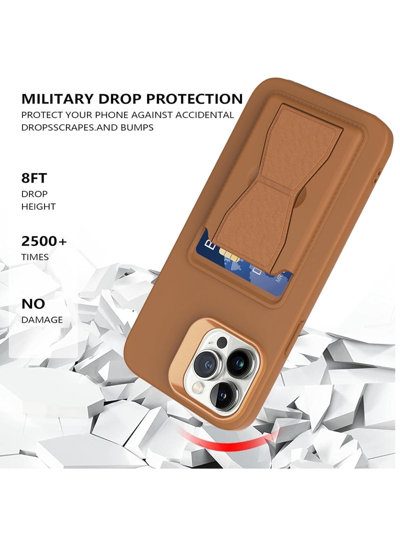 DUSALA Leather Card Holder Case Compatible with iPhone 14 Pro Max 6.7 inch, Shockproof Leather Back Card Storage Plus Phone Stand (Brown) - Image 3