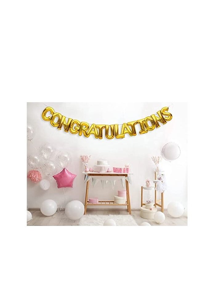 MARKQ - Congratulations Balloons Banner | 16 Inch Mylar Foil Letter Balloon Sign for Retirement, New Job, Engagement, Anniversary, Graduation Party Decorations Supplies (Gold) - Image 1