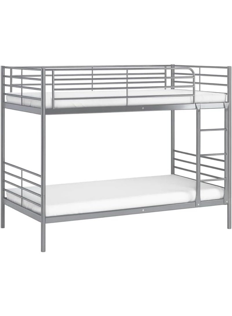 ABX HOME Metal Bunk Bed Twin Over Twin – Heavy Duty Double Deck Bed Frame with Ladder & Full Safety Rails – Space Saving Bedroom Furniture – Grey - Image 5
