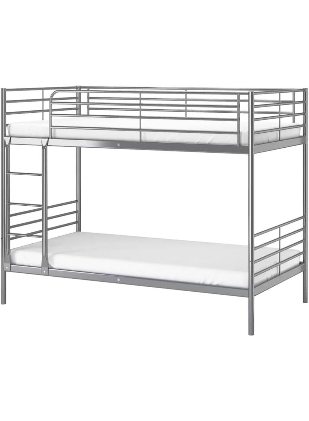 ABX HOME Metal Bunk Bed Twin Over Twin – Heavy Duty Double Deck Bed Frame with Ladder & Full Safety Rails – Space Saving Bedroom Furniture – Grey