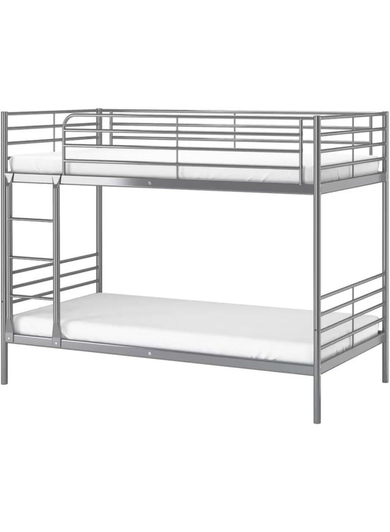 ABX HOME Metal Bunk Bed Twin Over Twin – Heavy Duty Double Deck Bed Frame with Ladder & Full Safety Rails – Space Saving Bedroom Furniture – Grey - Image 1