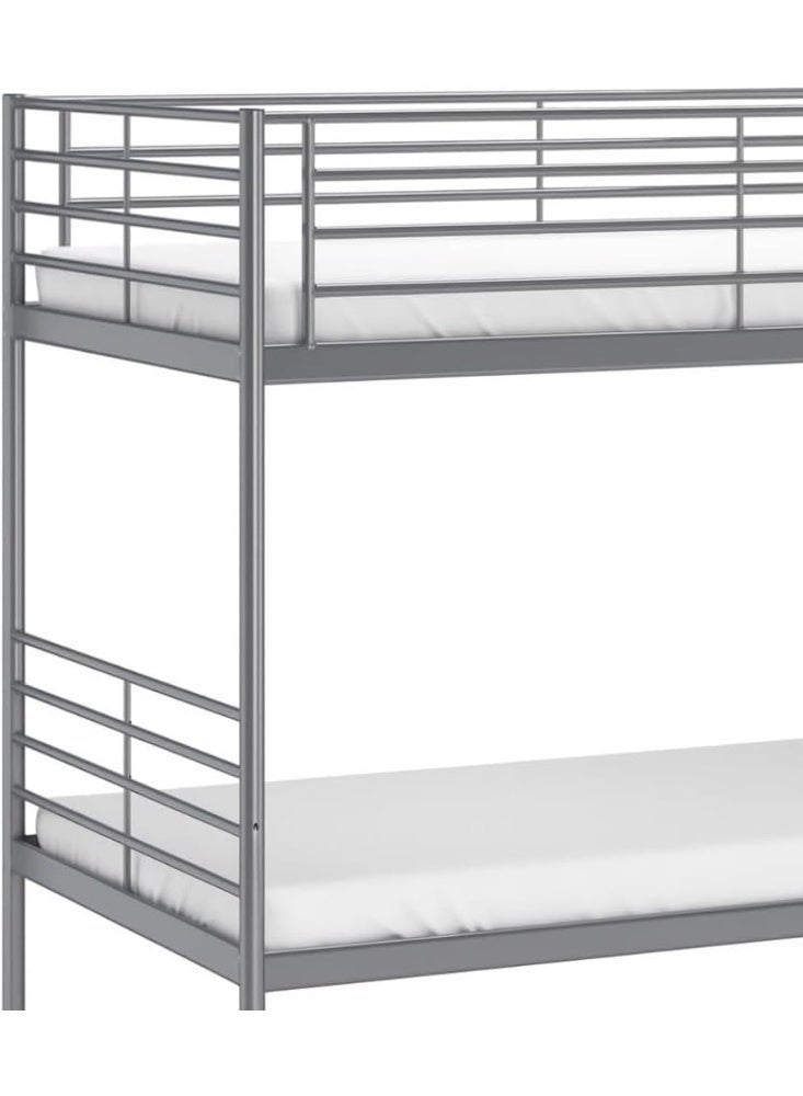 ABX HOME Metal Bunk Bed Twin Over Twin – Heavy Duty Double Deck Bed Frame with Ladder & Full Safety Rails – Space Saving Bedroom Furniture – Grey - Image 4