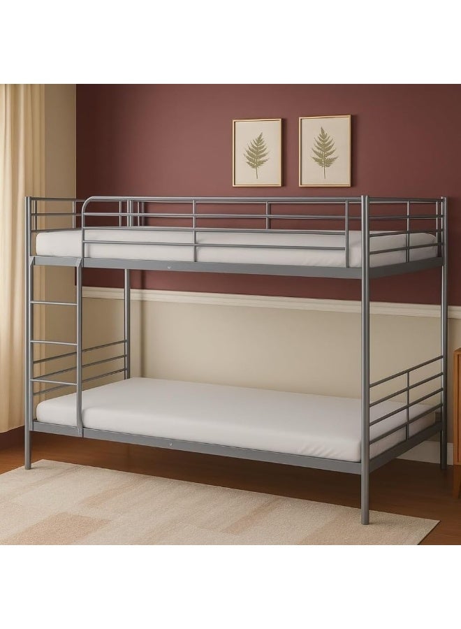ABX HOME Metal Bunk Bed Twin Over Twin – Heavy Duty Double Deck Bed Frame with Ladder & Full Safety Rails – Space Saving Bedroom Furniture – Grey - Image 2
