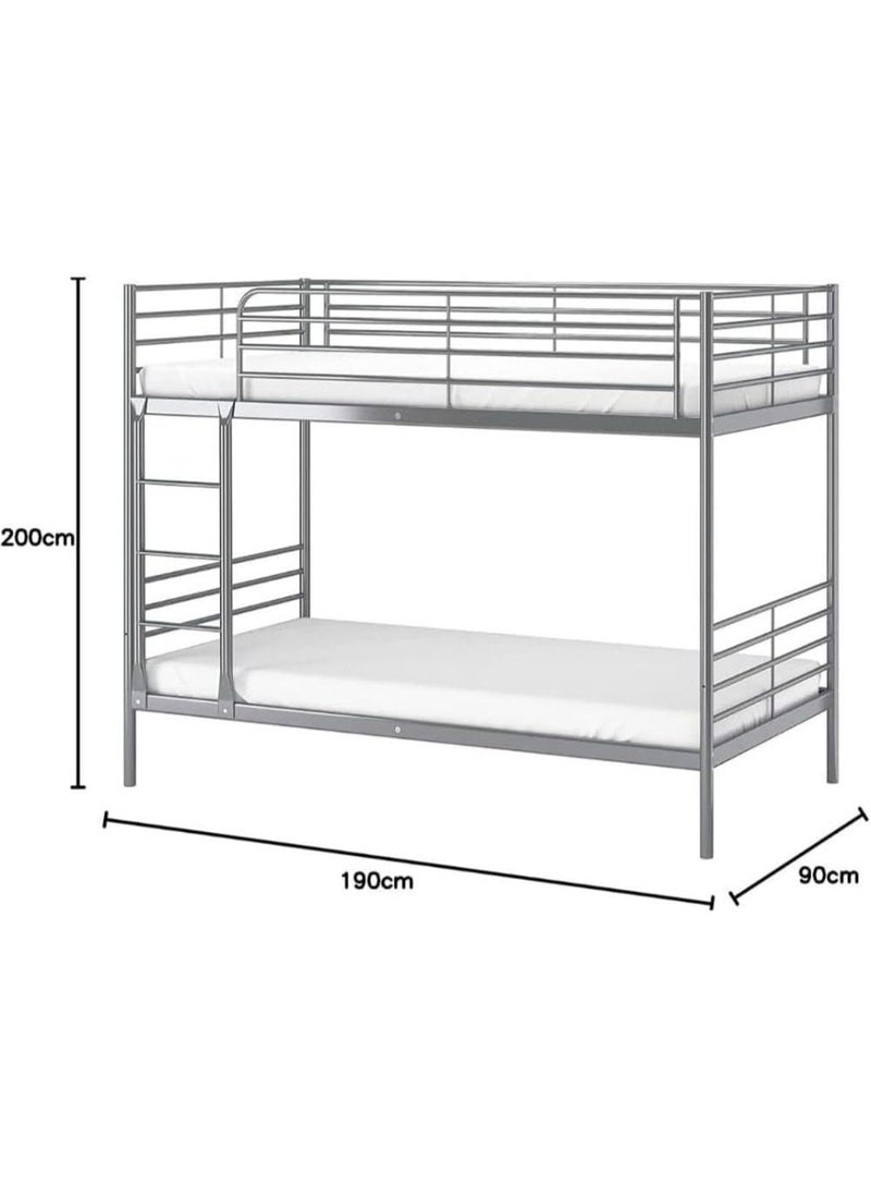 ABX HOME Metal Bunk Bed Twin Over Twin – Heavy Duty Double Deck Bed Frame with Ladder & Full Safety Rails – Space Saving Bedroom Furniture – Grey - Image 3