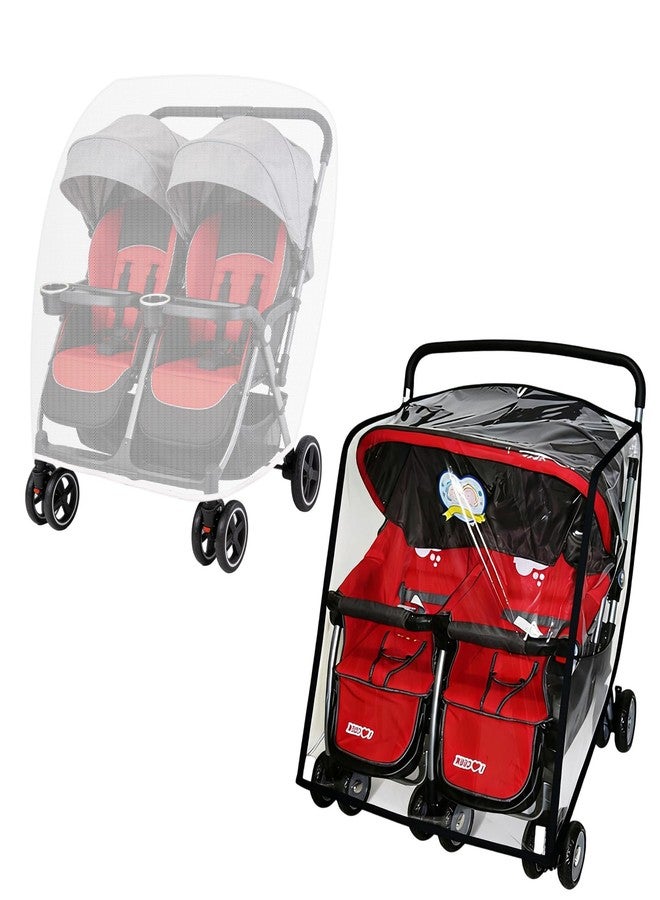 Klmnop Double Stroller Rain Cover & Mosquito Net 2-Piece Set, Universal Stroller Cover for Side by Side Strollers, All-Weather Windproof Waterproof Protection for Outdoor Travel(Clear) - Image 1