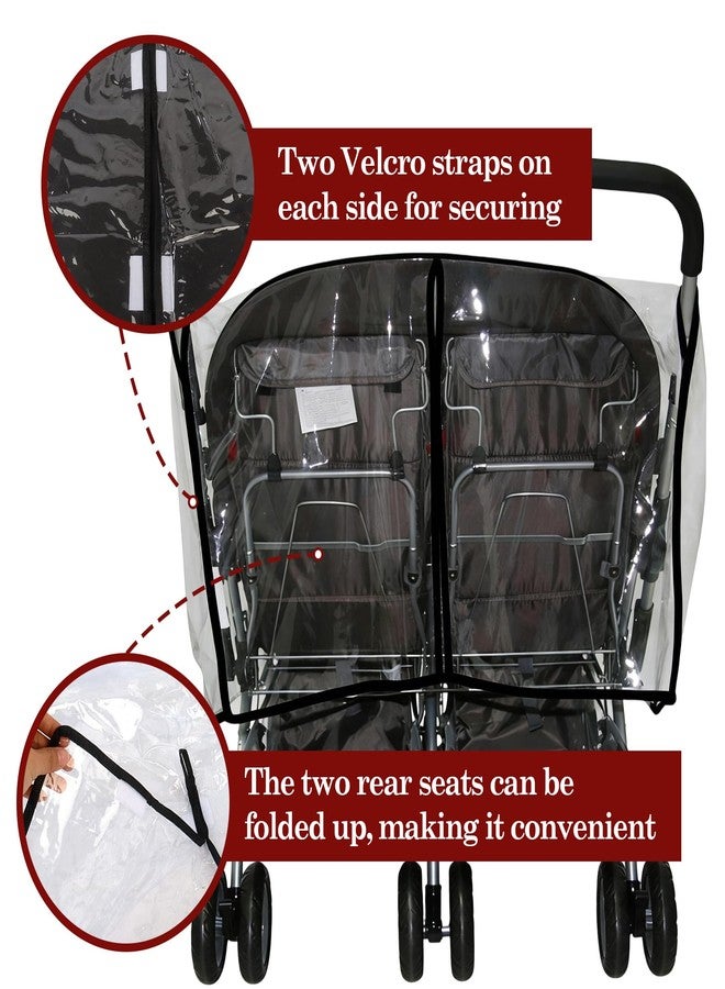 Klmnop Double Stroller Rain Cover & Mosquito Net 2-Piece Set, Universal Stroller Cover for Side by Side Strollers, All-Weather Windproof Waterproof Protection for Outdoor Travel(Clear) - Image 3