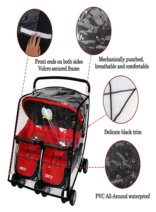 Klmnop Double Stroller Rain Cover & Mosquito Net 2-Piece Set, Universal Stroller Cover for Side by Side Strollers, All-Weather Windproof Waterproof Protection for Outdoor Travel(Clear) - Image 5