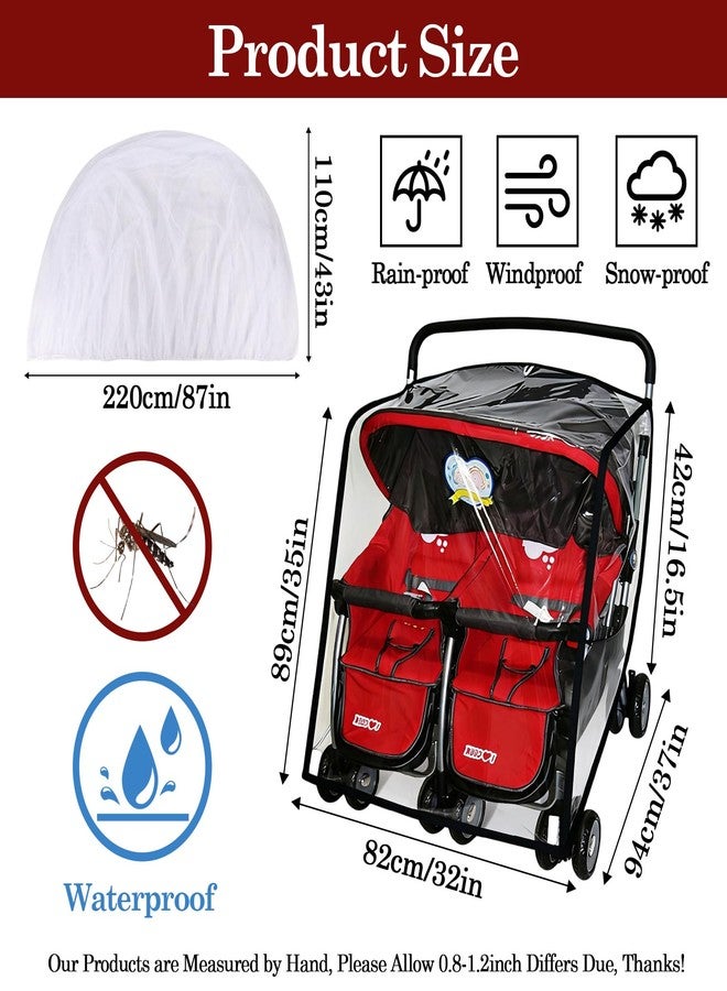 Klmnop Double Stroller Rain Cover & Mosquito Net 2-Piece Set, Universal Stroller Cover for Side by Side Strollers, All-Weather Windproof Waterproof Protection for Outdoor Travel(Clear) - Image 2