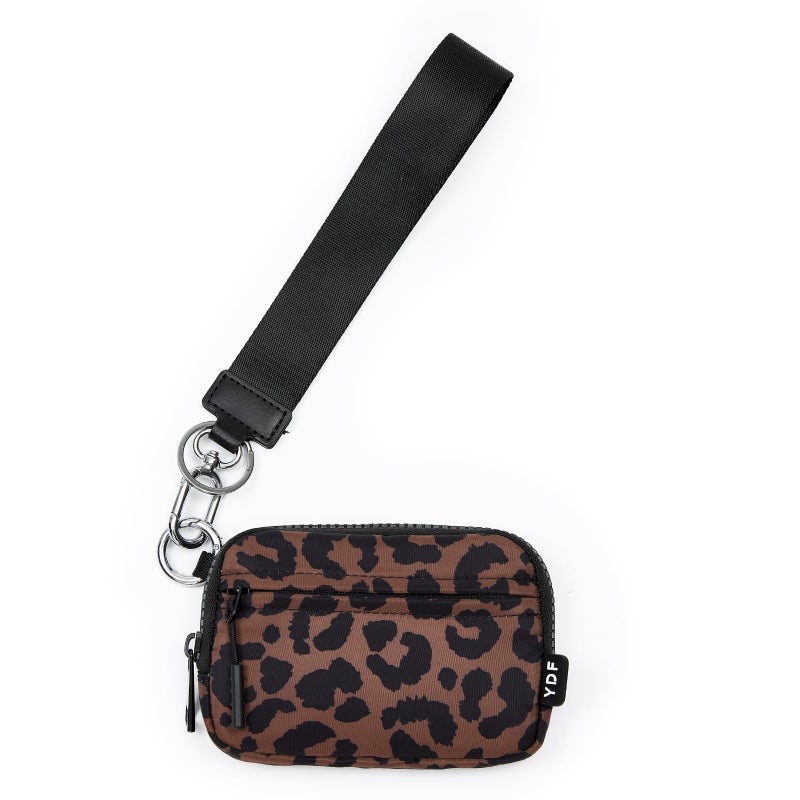YDF The Iris Wallet for Women Mini Zip Card Case with Clear ID Window Zipper Coin Purse Lightweight Portable Keychain Wallet (Brown Leopard Print) - Image 1
