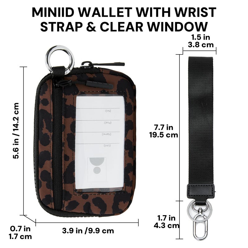 YDF The Iris Wallet for Women Mini Zip Card Case with Clear ID Window Zipper Coin Purse Lightweight Portable Keychain Wallet (Brown Leopard Print) - Image 3