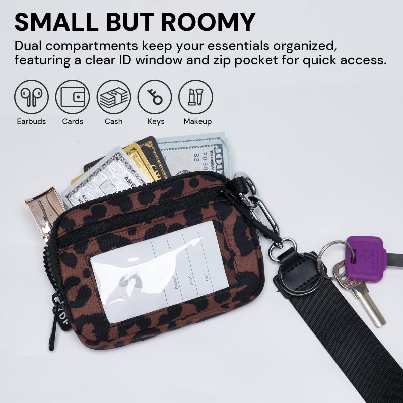 YDF The Iris Wallet for Women Mini Zip Card Case with Clear ID Window Zipper Coin Purse Lightweight Portable Keychain Wallet (Brown Leopard Print) - Image 2