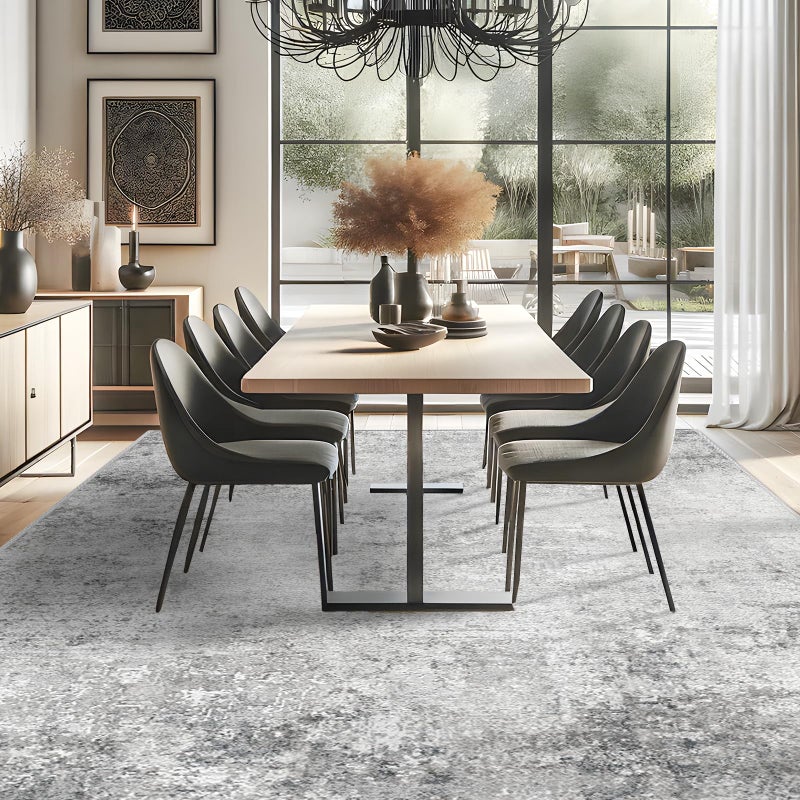 RUUGME Washable 9X12 Rug Abstract - Living Room Bedroom Large Area Rug Indoor Farmhouse Stain Resistant Carpet Non-Slip Machine Washable Distressed Soft Room Decor 9X12 Grey - Image 3