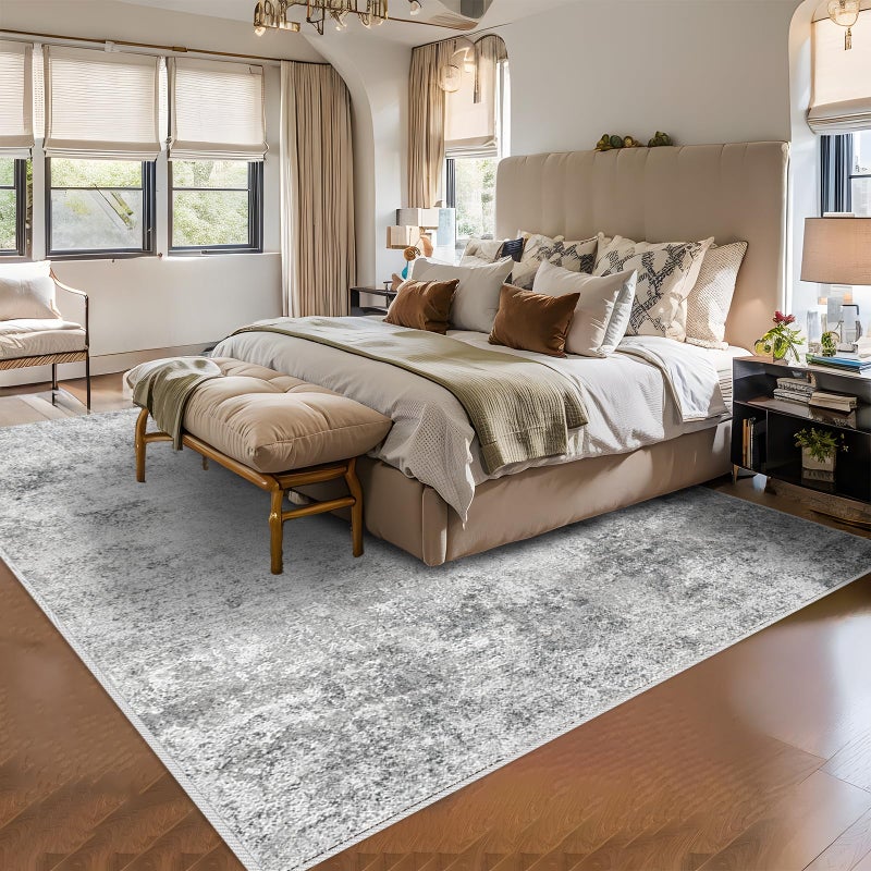 RUUGME Washable 9X12 Rug Abstract - Living Room Bedroom Large Area Rug Indoor Farmhouse Stain Resistant Carpet Non-Slip Machine Washable Distressed Soft Room Decor 9X12 Grey - Image 4