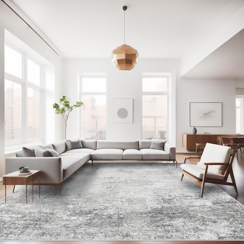 RUUGME Washable 9X12 Rug Abstract - Living Room Bedroom Large Area Rug Indoor Farmhouse Stain Resistant Carpet Non-Slip Machine Washable Distressed Soft Room Decor 9X12 Grey - Image 1