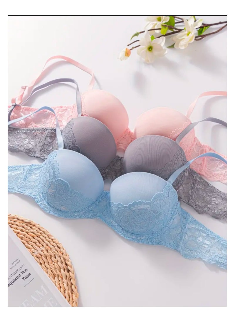 Generic 3 Pieces Women Bra Ladies Push Up Bra Half Cup Underwire Bra High Support Non Removable Pads  - Image 2