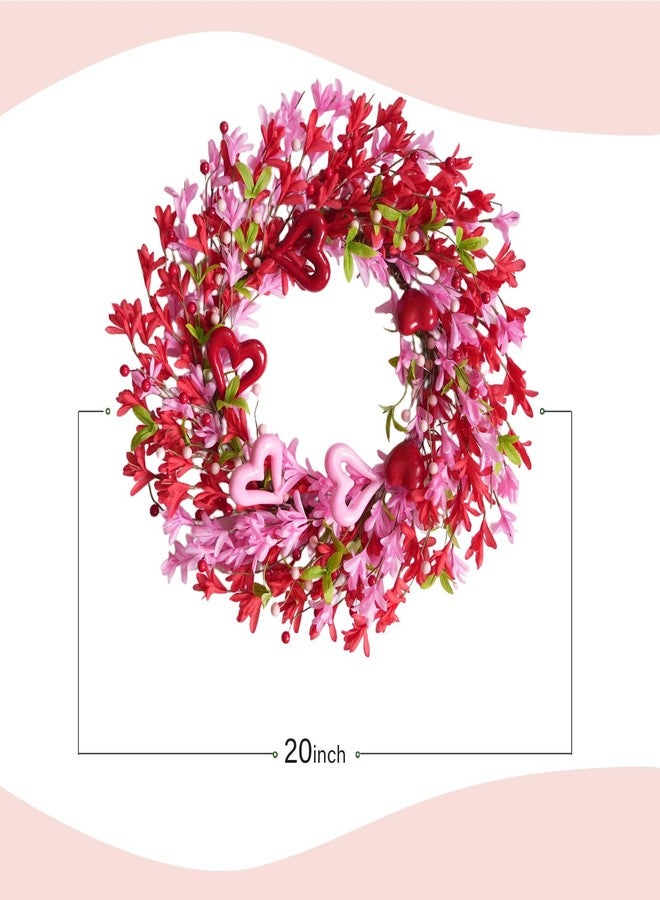 TEMPUS 20 Inch Openwork Heart Shaped Wreath for Spring Pink & Red Forsythia with Heart Berries for Front Door-Love Decor for Mothers Day Anniversary Party - Image 3