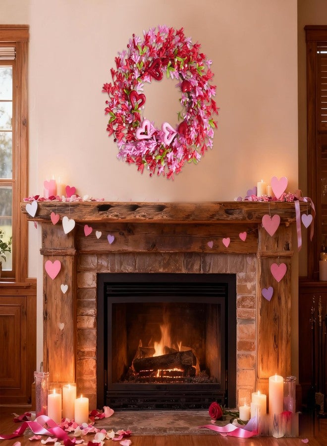 TEMPUS 20 Inch Openwork Heart Shaped Wreath for Spring Pink & Red Forsythia with Heart Berries for Front Door-Love Decor for Mothers Day Anniversary Party - Image 5