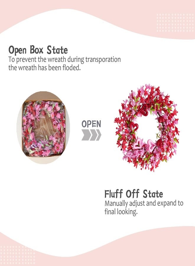 TEMPUS 20 Inch Openwork Heart Shaped Wreath for Spring Pink & Red Forsythia with Heart Berries for Front Door-Love Decor for Mothers Day Anniversary Party - Image 4