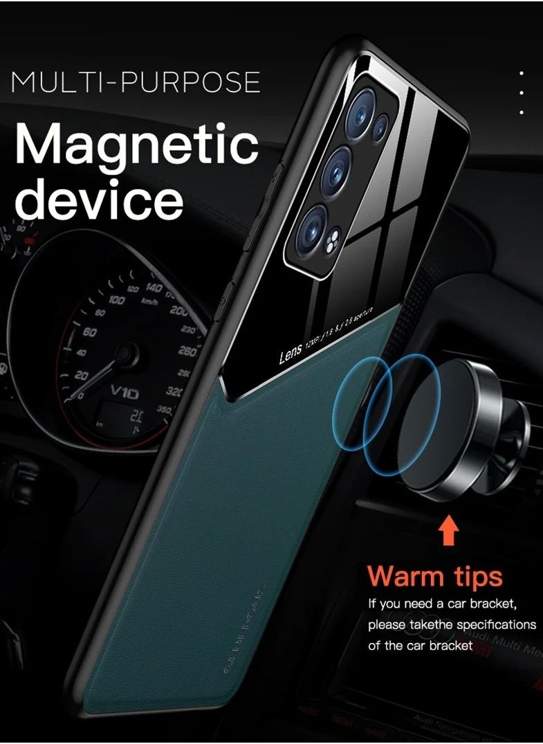 ماركة غير محددة - حافظة متوافقة مع Realme 5/C3/6i/C3i بغطاء جلدي وزجاجي فاخر مع حامل مغناطيسي للسيارة وغطاء هاتف بإطار ناعم من السيليكون (برتقالي) - Image 1