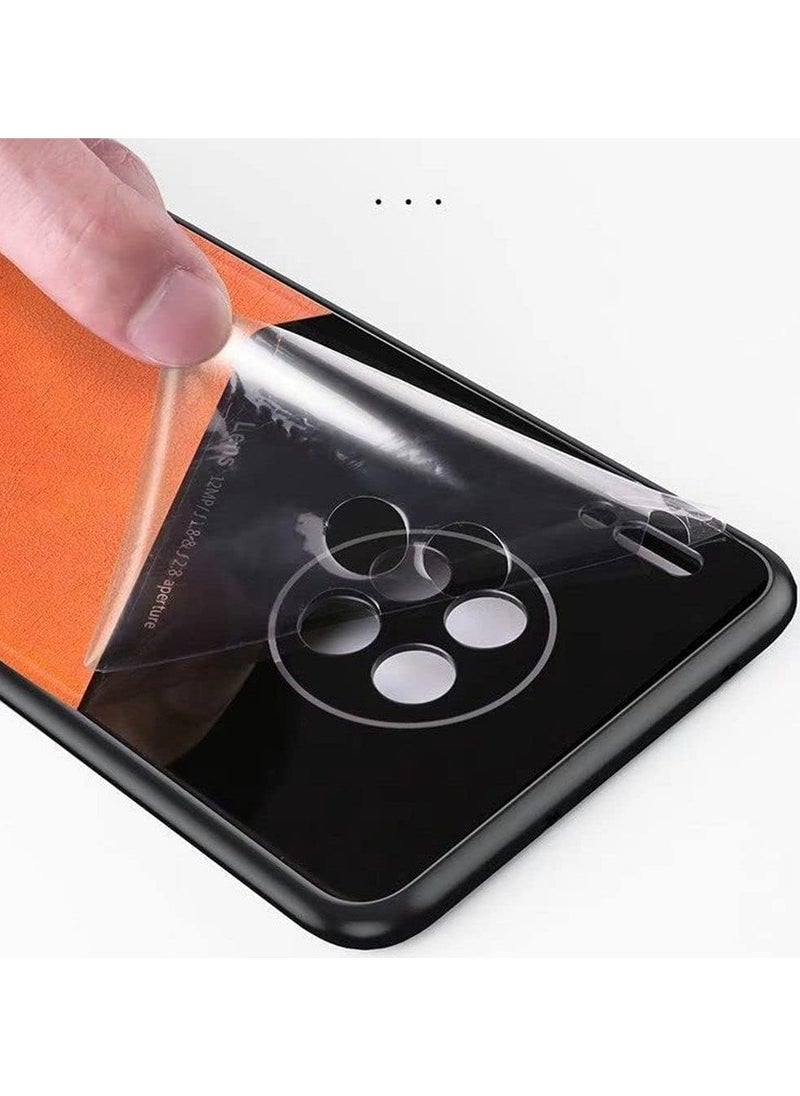 ماركة غير محددة - حافظة متوافقة مع Realme 5/C3/6i/C3i بغطاء جلدي وزجاجي فاخر مع حامل مغناطيسي للسيارة وغطاء هاتف بإطار ناعم من السيليكون (برتقالي) - Image 1
