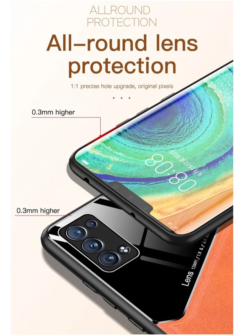 ماركة غير محددة - حافظة متوافقة مع Realme 5/C3/6i/C3i بغطاء جلدي وزجاجي فاخر مع حامل مغناطيسي للسيارة وغطاء هاتف بإطار ناعم من السيليكون (برتقالي) - Image 1