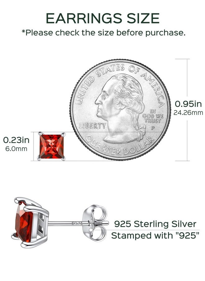 ChicSilver - 6Mm Princess Cut Ruby Gemstone Earrings Hypoallergenic 925 Sterling Silver Solitaire July Birthstone Stud Earrings For Women Sensitive Ears - Image 1