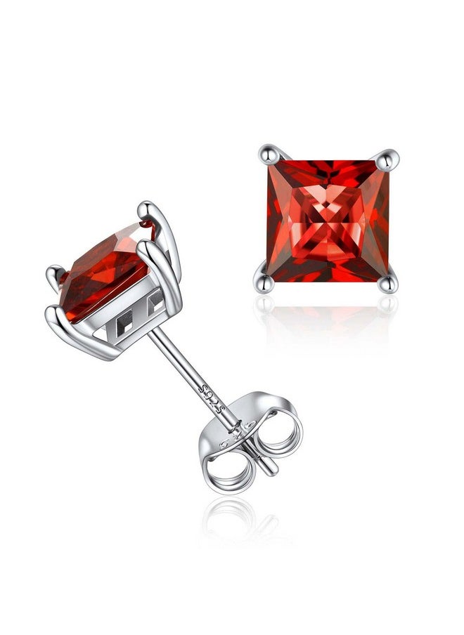 ChicSilver - 6Mm Princess Cut Ruby Gemstone Earrings Hypoallergenic 925 Sterling Silver Solitaire July Birthstone Stud Earrings For Women Sensitive Ears - Image 1