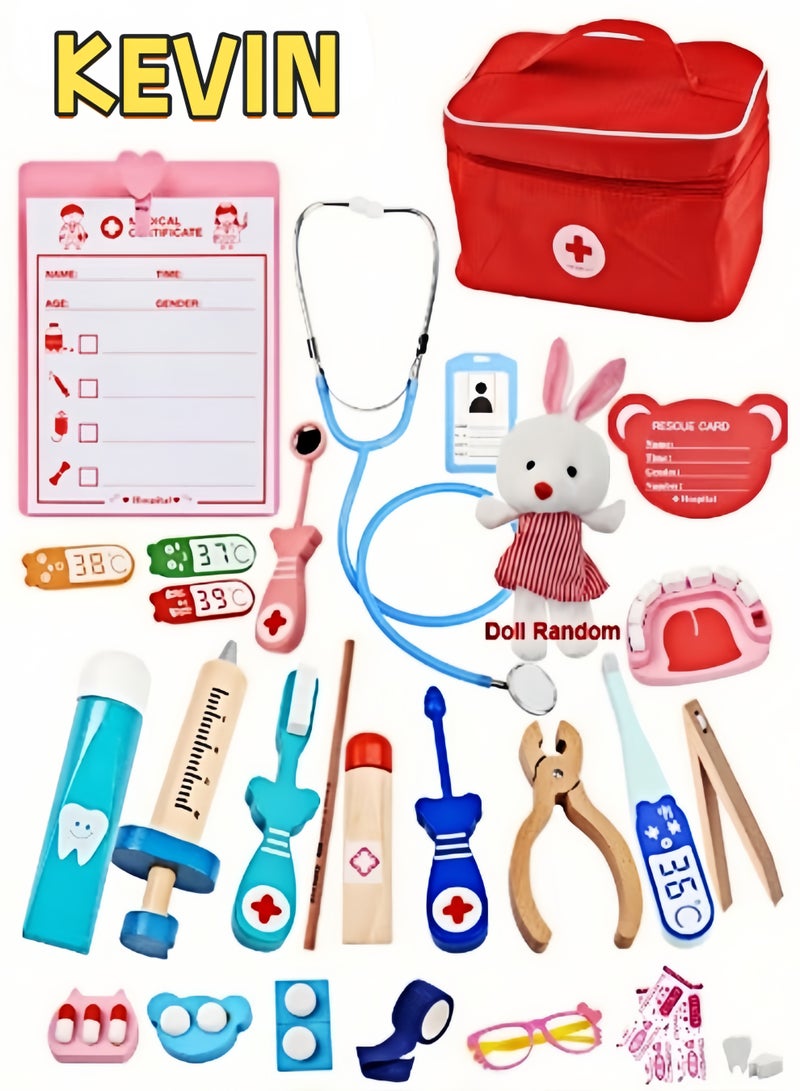 كيفن مجموعة ألعاب التخيل الخشبية لطبيب الأسنان مجموعة لعب طبيب أسنان ممتعة للأطفال، مجموعة لعب الطبيب مع حقيبة تخزين طبية، ألعاب طبيب أسنان رائعة مع ملحقات كاملة، مجموعة لعب تحت عنوان الرعاية، لعبة لعب الأدوار التعليمية، آمنة للعب الأطفال - Image 1
