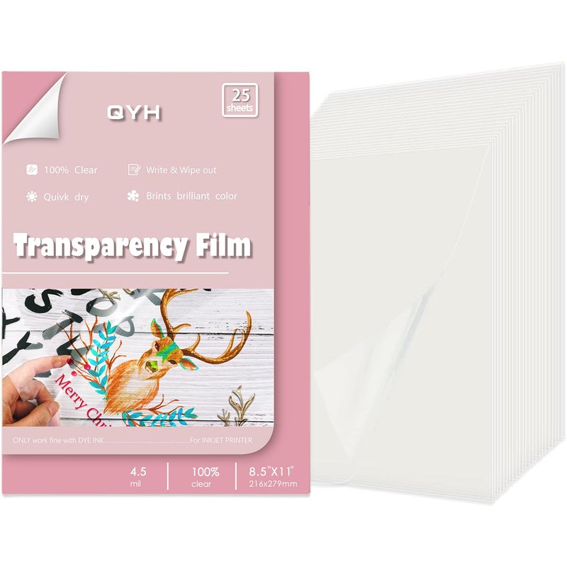 QYH Transparency Film Paper Clear for Overhead Projector Transparencies and Inkjet Screen Prints 8.5 x 11,25sheets - Image 1