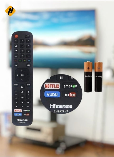 Universal Remote Control EN2A27HT – Compatible with All Hisense Smart 4K HDR TVs – Works with 40H5D, 43H5D, 43H6D, 50DU6070, 50H5D, 50H6D, 55DU6070, 55H6D, 60DU6070, 65H6D Models – Easy Setup & Full Functionality
