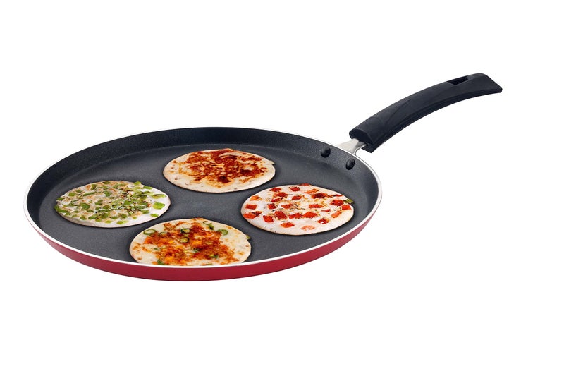 Sowbaghya Non Stick Uttappam Tawa(4Pits) - Red | 4 Cavities | Thickness: 3.2 mm | Dia: 305 mm | 3Layer Whitford Coating | Non Induction - Image 5