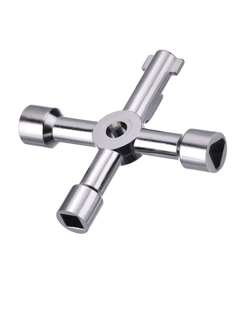 Meter Box Key Gas Key Meter Key 4 Way Multi-Functional Utilities Key for Electric Cupboard Cabinet Opening Key Silver - Image 1