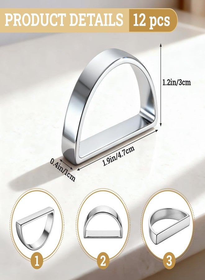 Suream Set of 12 Napkin Holders Buckles, Metal Napkin Rings for Dinning, Table, Party, Events, Thanksgiving Christmas Table Decor(Bright Silver Semicircle) - Image 2