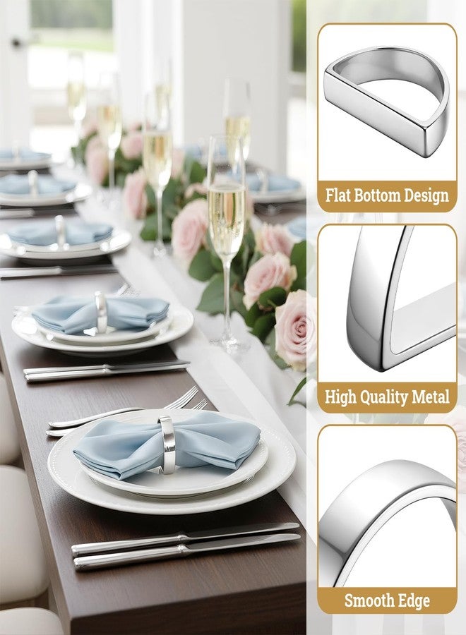 Suream Set of 12 Napkin Holders Buckles, Metal Napkin Rings for Dinning, Table, Party, Events, Thanksgiving Christmas Table Decor(Bright Silver Semicircle) - Image 3