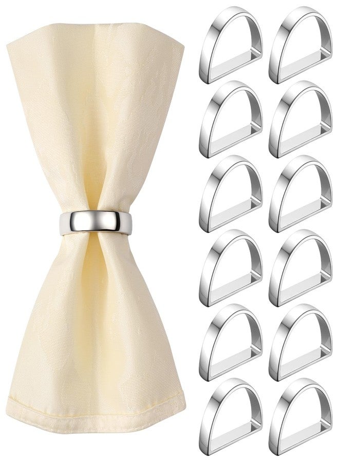 Suream Set of 12 Napkin Holders Buckles, Metal Napkin Rings for Dinning, Table, Party, Events, Thanksgiving Christmas Table Decor(Bright Silver Semicircle) - Image 1