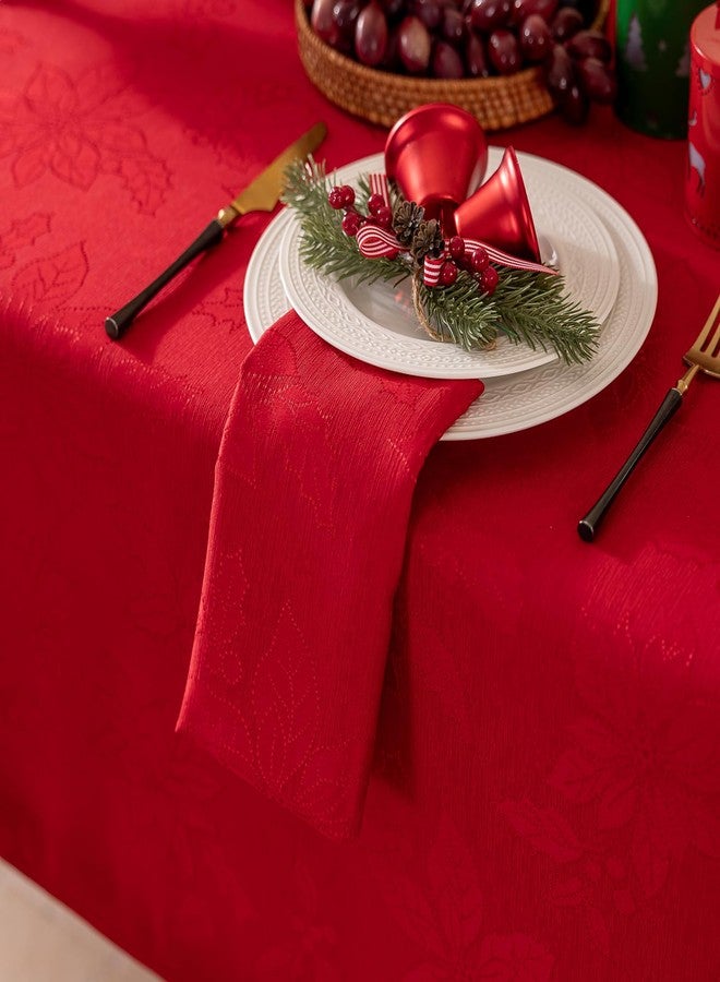 Joyfol Day Red Christmas Cloth Napkins 18 x 18 Inch, Jacquard Fabric Winter Poinsettia Washable Napkins Set of 4, Countryside Florals Dinner Napkin for Xmas Party Decorations - Image 2