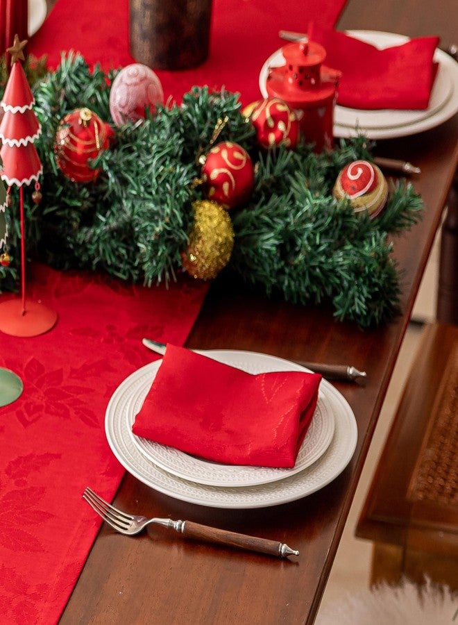 Joyfol Day Red Christmas Cloth Napkins 18 x 18 Inch, Jacquard Fabric Winter Poinsettia Washable Napkins Set of 4, Countryside Florals Dinner Napkin for Xmas Party Decorations - Image 3