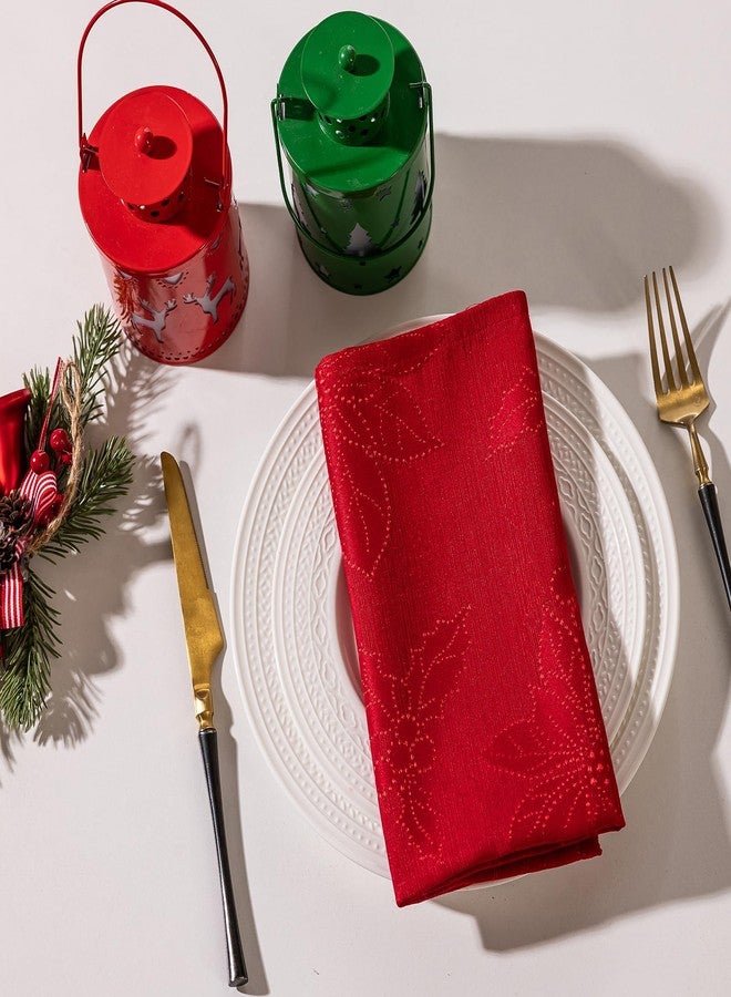 Joyfol Day Red Christmas Cloth Napkins 18 x 18 Inch, Jacquard Fabric Winter Poinsettia Washable Napkins Set of 4, Countryside Florals Dinner Napkin for Xmas Party Decorations - Image 5