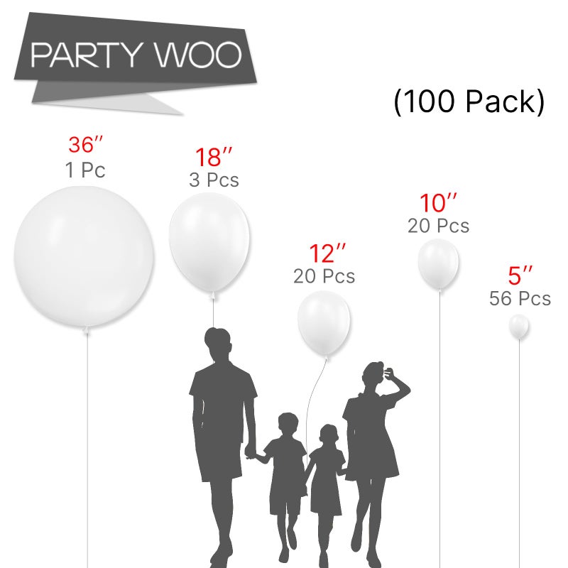 PartyWoo White Balloons 100 pcs Different Sizes Pack of 36 18 12 10 5 Inch Matte White Latex Balloon Arch Kit Garland for Wedding Bridal Graduation Baby Shower Birthday Party Decorations White-Y13 - Image 2