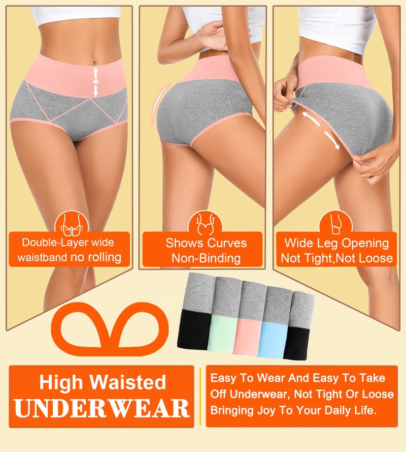 MISSWHO Womens For Underwear Full Coverage Cotton Panties Soft Comfortable For Stretch Briefs Breathable Ladies 5 Pack XX-Large - Image 2
