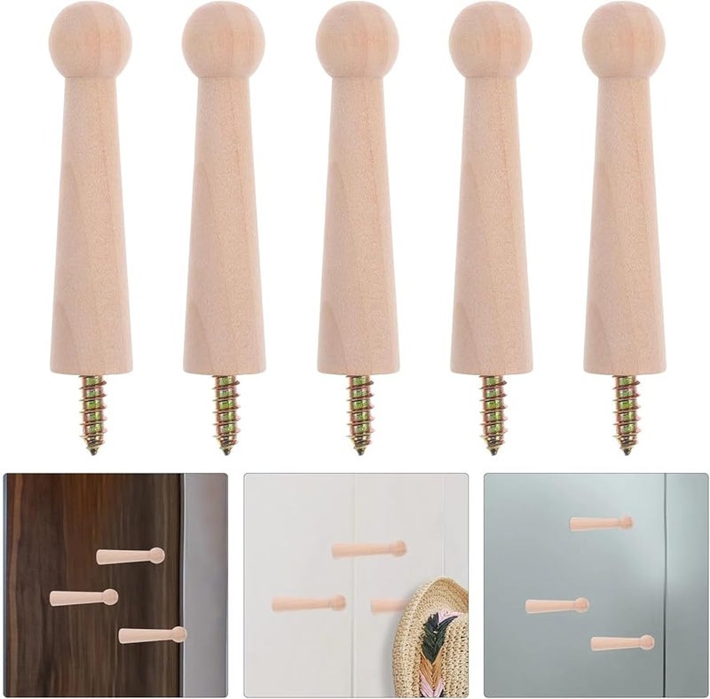 Wooden Shaker Peg Screw 10pcs Wall Mount Hooks For Hanging Clothes Hats Keys Towel - Image 5