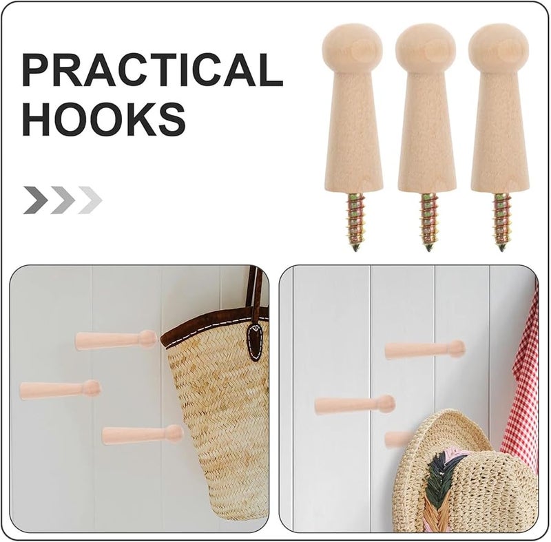 Wooden Shaker Peg Screw 10pcs Wall Mount Hooks For Hanging Clothes Hats Keys Towel - Image 3