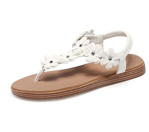 Skechers Womens SUMMER COVE BEACH BLOOM Flower Rhinestone Slingback Off White 5M - Image 1