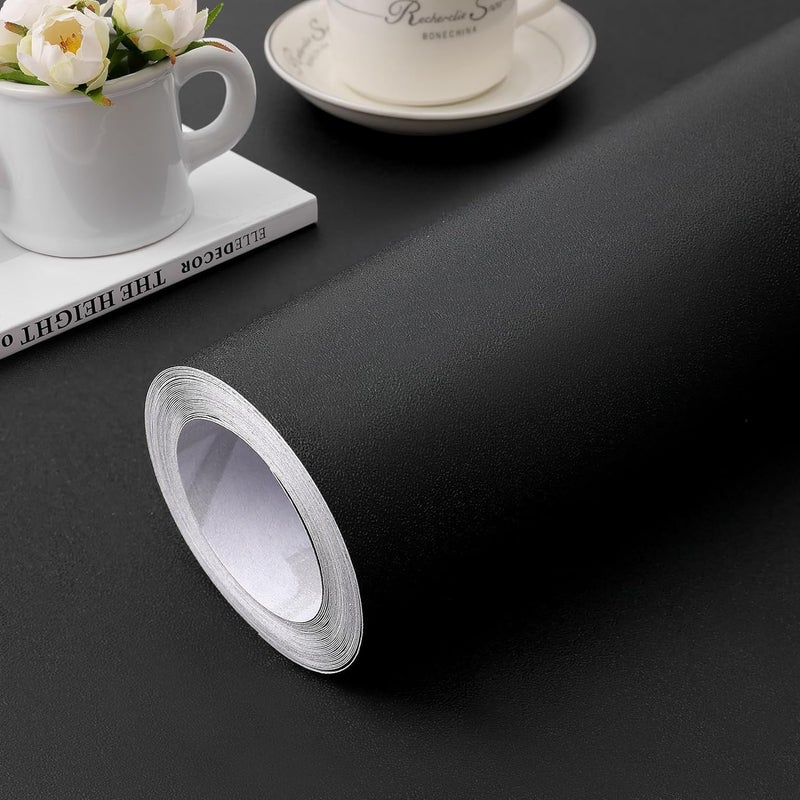 practicalws 15.7" x 236.2" Black Wallpaper Self Adhesive and Removable Peel and Stick Vinyl Film Stick Paper Easy to Apply Wall Coverings Shelf Home Decorative Liner Table and Door Reform - Image 1