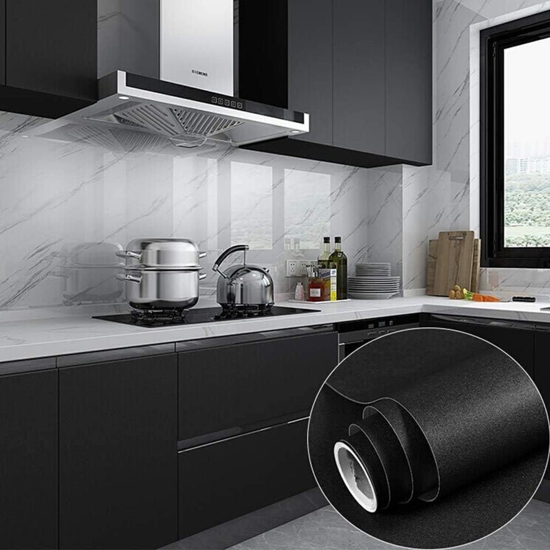 practicalws 15.7" x 236.2" Black Wallpaper Self Adhesive and Removable Peel and Stick Vinyl Film Stick Paper Easy to Apply Wall Coverings Shelf Home Decorative Liner Table and Door Reform - Image 2