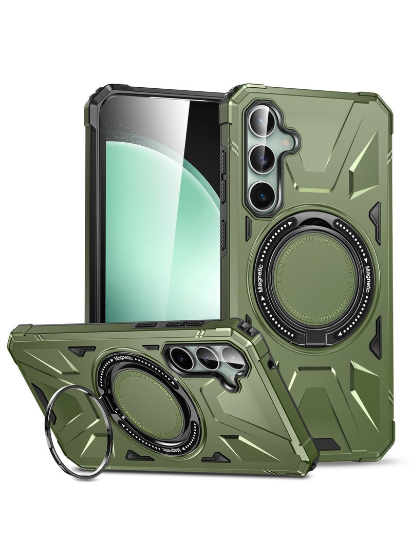 جولدن ماسك لهاتف سامسونج جالاكسي اية 14/ اية 14 5جى (Samsung Galaxy A14/A14 5G) جراب هاتف مغناطيسية مقاومة للصدمات من ماج سيف مع حامل حلقي - (أخضر غامق) - Image 1