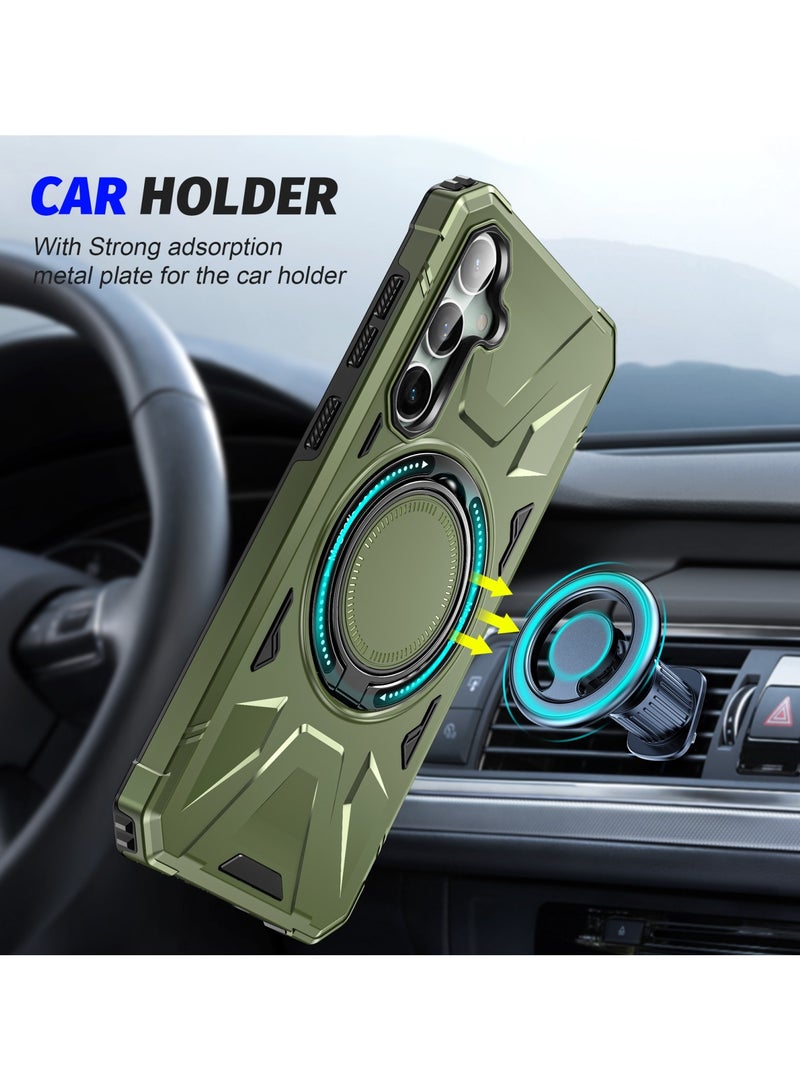 جولدن ماسك لهاتف سامسونج جالاكسي اية 14/ اية 14 5جى (Samsung Galaxy A14/A14 5G) جراب هاتف مغناطيسية مقاومة للصدمات من ماج سيف مع حامل حلقي - (أخضر غامق) - Image 2